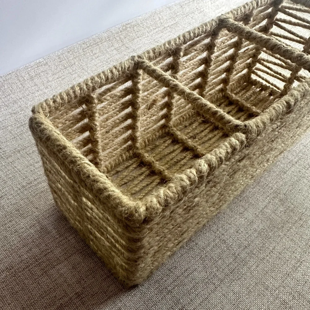 Woven Jute Desk Organizer Basket Rustic Boho Bathroom Vanity Storage Bin